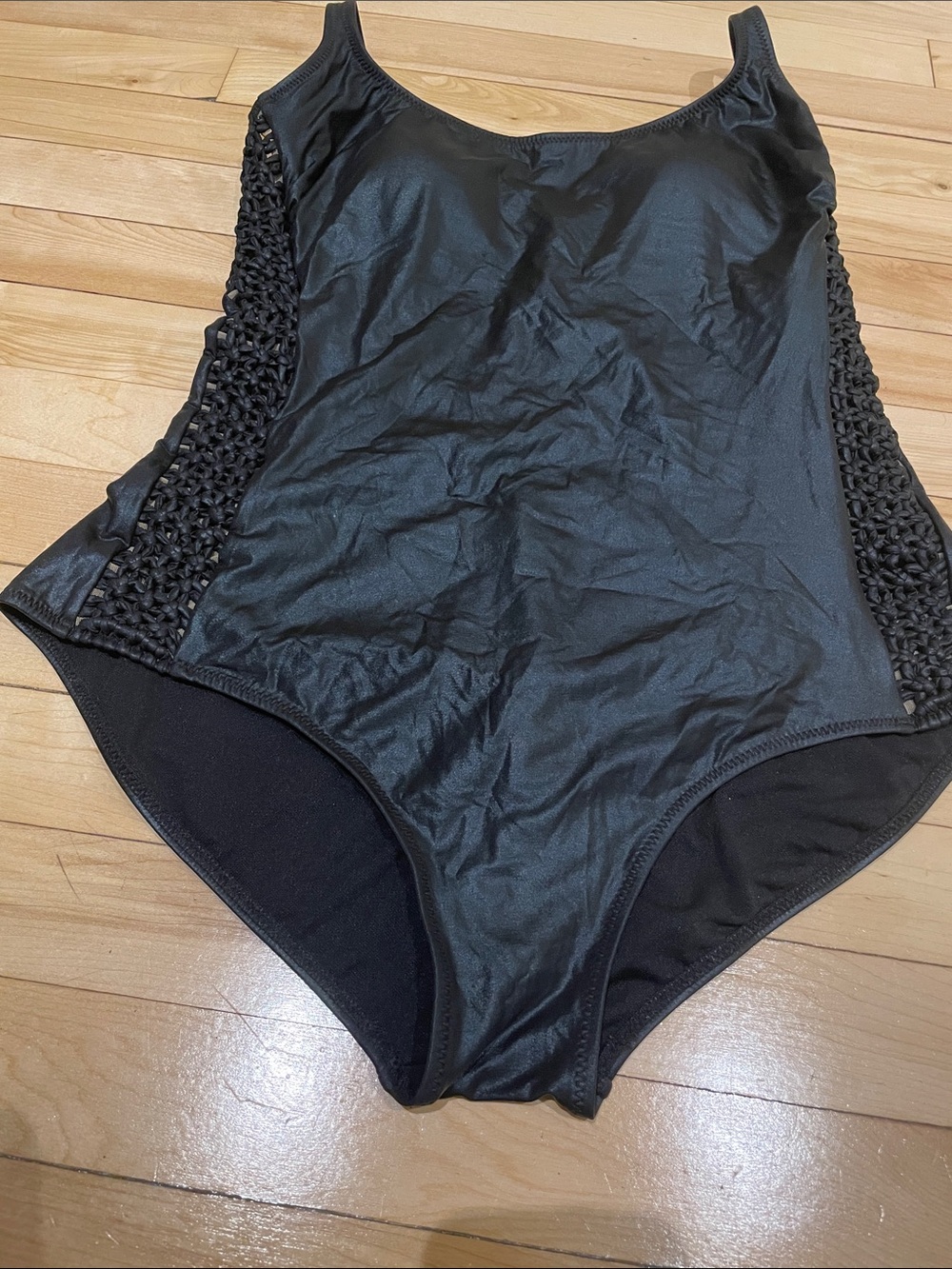 Unique Shiny One-Piece Swimsuit with Side Crochet Panels
